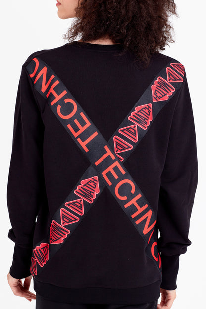 ENJOY THE SHOW | Kadın Siyah Oversize NM Arka Şerit Detaylı Bisiklet Yaka Sweatshirt (200-K-0021)