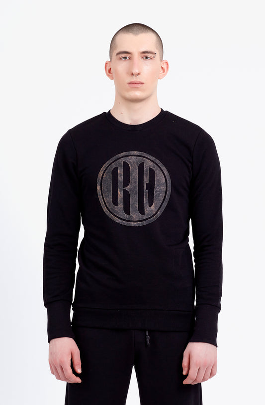 HAUZ | Erkek Siyah Regular Fit R&H Baskılı Bisiklet Yaka Sweatshirt (200-E-0034)