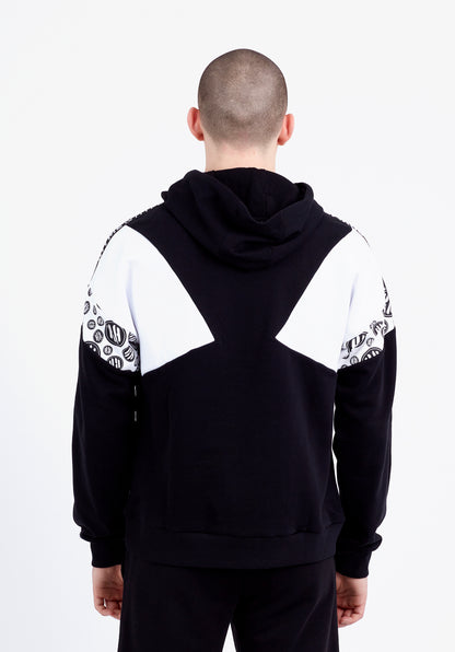 LOOP | Erkek Siyah Regular Fit Kol Şerit Detaylı Baskılı Kapüşonlu Sweatshirt Hoodie (200-E-0040)