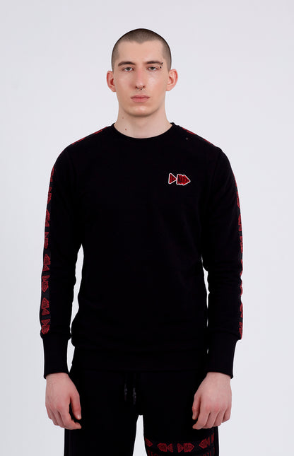 Beat | Erkek Siyah Regular Fit Bisiklet Yaka Omuzu Şeritli Sweatshirt (200-E-0002)