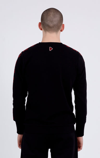 Beat | Erkek Siyah Regular Fit Bisiklet Yaka Omuzu Şeritli Sweatshirt (200-E-0002)