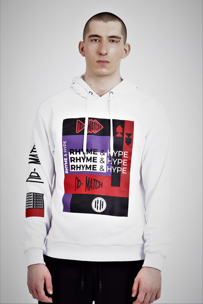 RAVE | Erkek Beyaz Regular Fit R&H ve NM Mix Baskılı Kapüşonlu Sweatshirt Hoodie (200-E-0047)