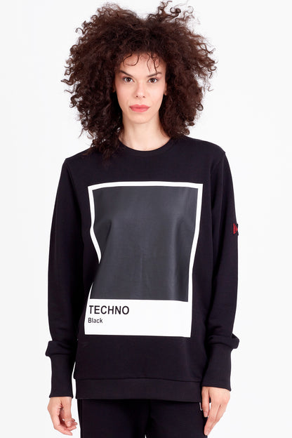 GARGLE | Kadın Siyah Regular Fit Techno Baskılı Bisiklet Yaka Sweatshirt (200-K-0028)