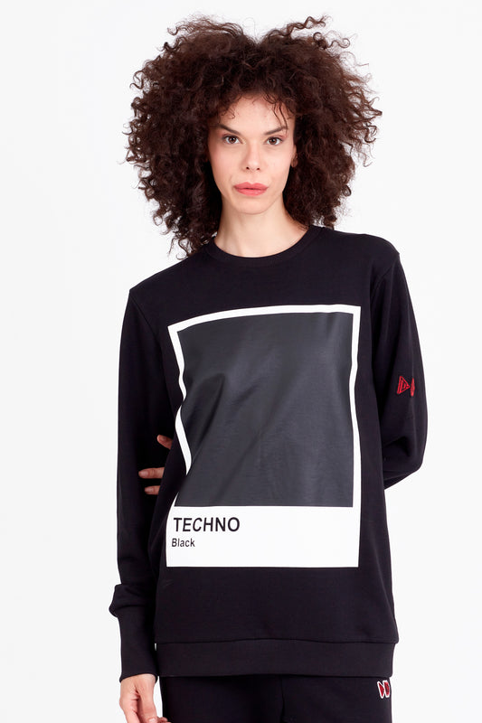 GARGLE | Kadın Siyah Regular Fit Techno Baskılı Bisiklet Yaka Sweatshirt (200-K-0028)