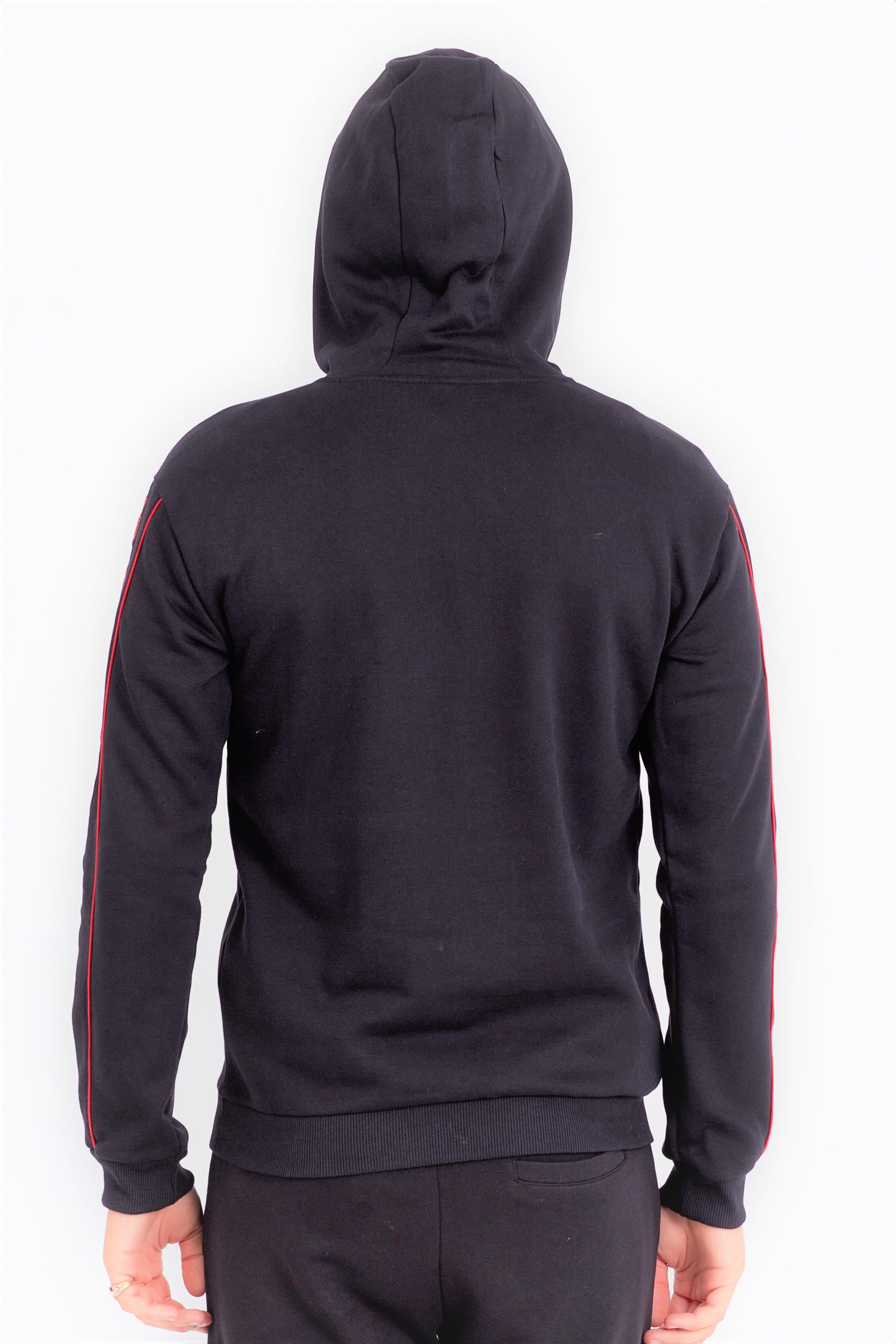 Dark | Erkek Siyah Regular Fit Şerit Detaylı Baskılı Kapüşonlu Sweatshirt Hoodie (200-E-0010)