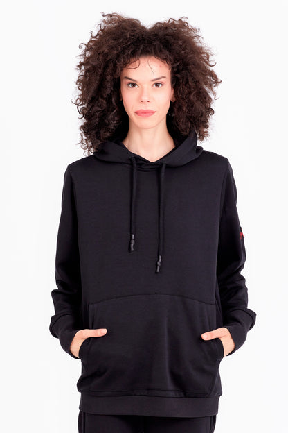 RINGSTONE | Kadın Siyah Oversize Baskılı Kanguru Cepli Kapüşonlu Sweatshirt Hoodie (200-K-0052)